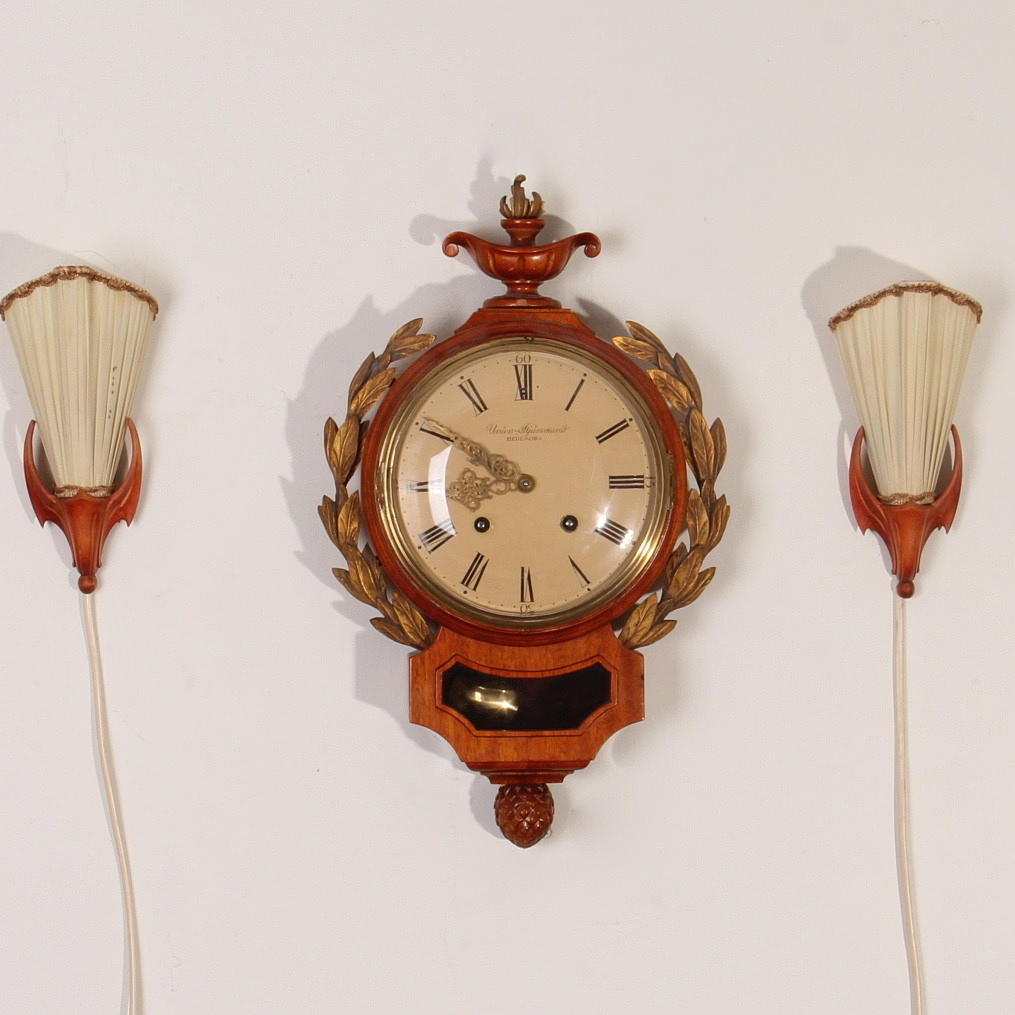 VÄGGUR, Union Stjärnsund, Hedemora, samt 2 st tillhörande vägglampetter.