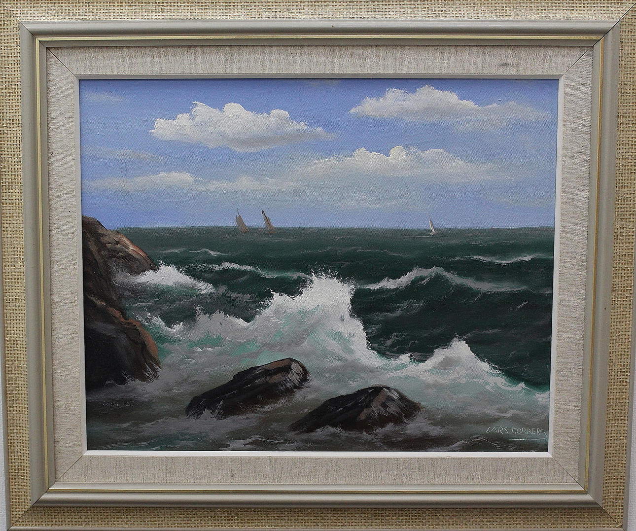 LARS NORBERG. BÅTAR I STORM olja på duk.