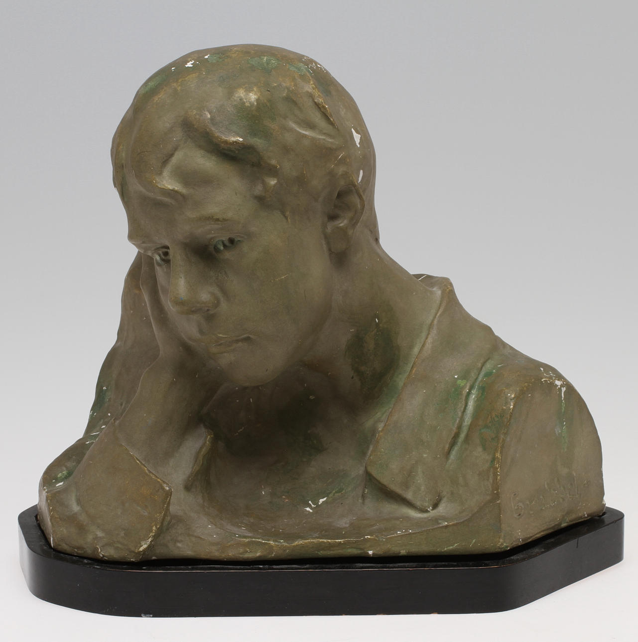 JOHN RUNER. skulptur, "Grubbel", gips, signerad och daterad -13.