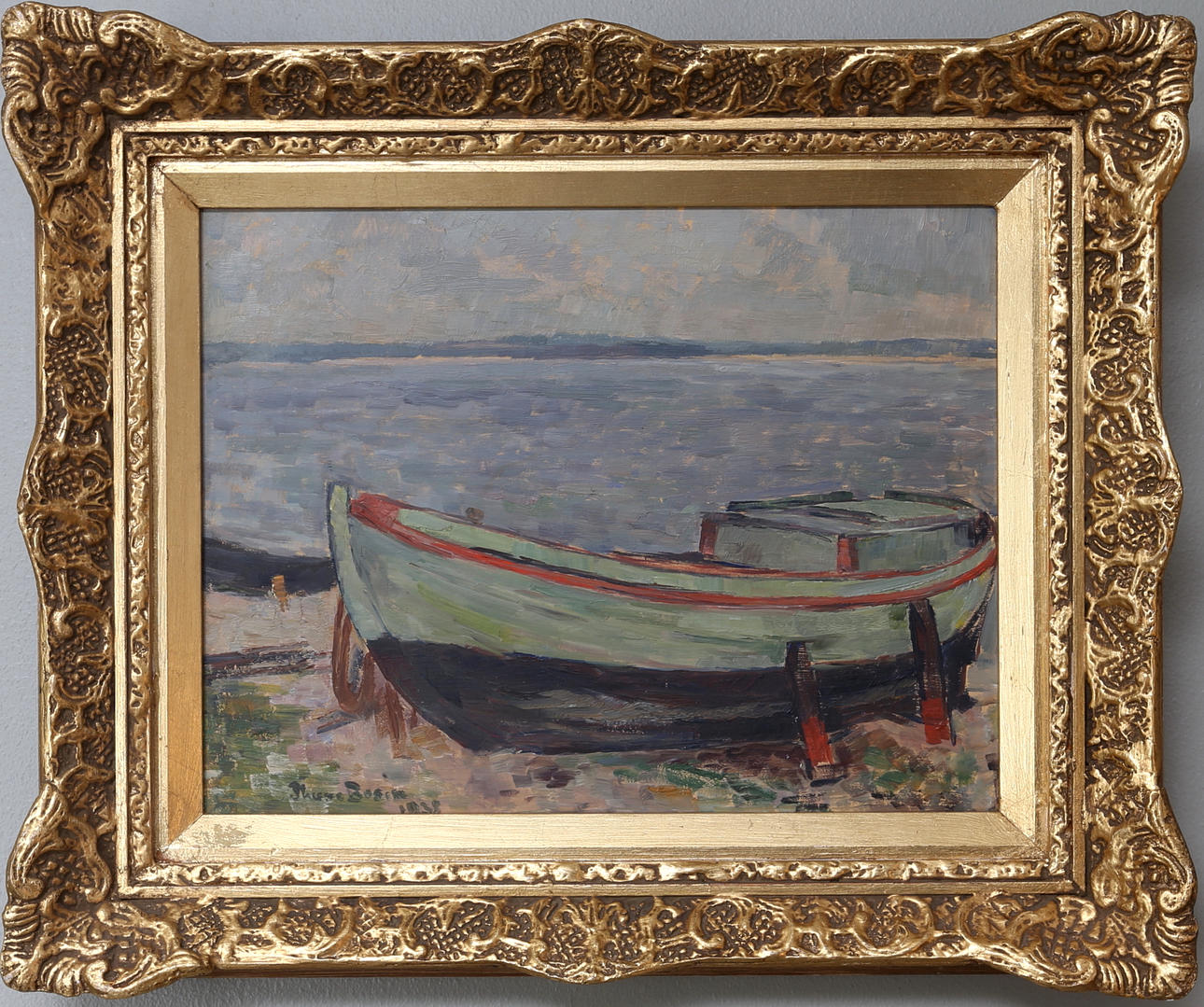 THURE BOSIN. "Grön fiskebåt Gotland", olja på pannå, signerad o daterad Thure Bosin.