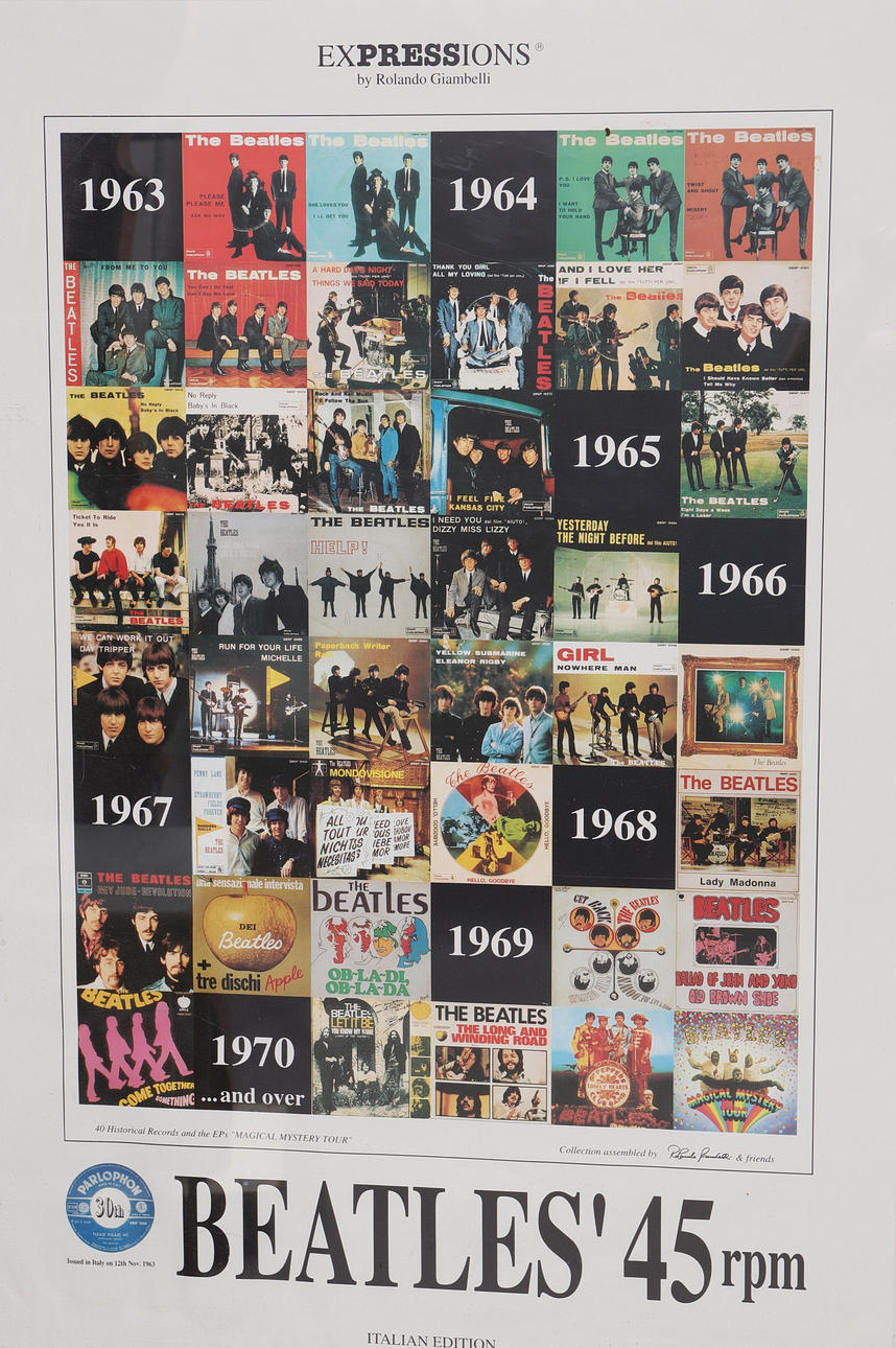 POSTER, offset print, Beatles' 45 RPM, Expressions by Rolando