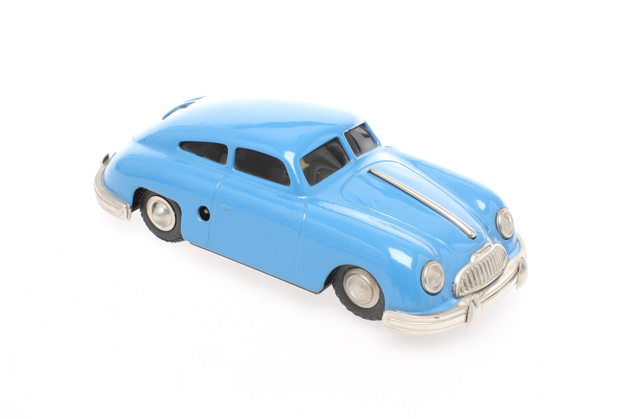 GESCHA SIXMOBIL Nr 557 PORSCHE blå plåt med svarta gummidäck.