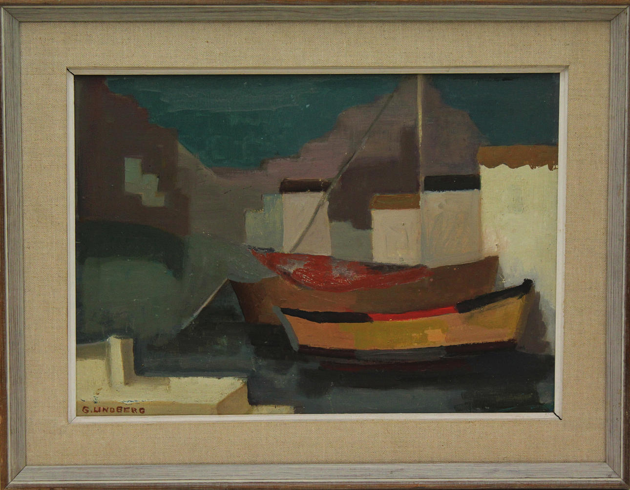GRETA LINDBERG. "Mallorca". Olja på pannå. Signerad G. Lindberg, även a tergo och daterad 1965.