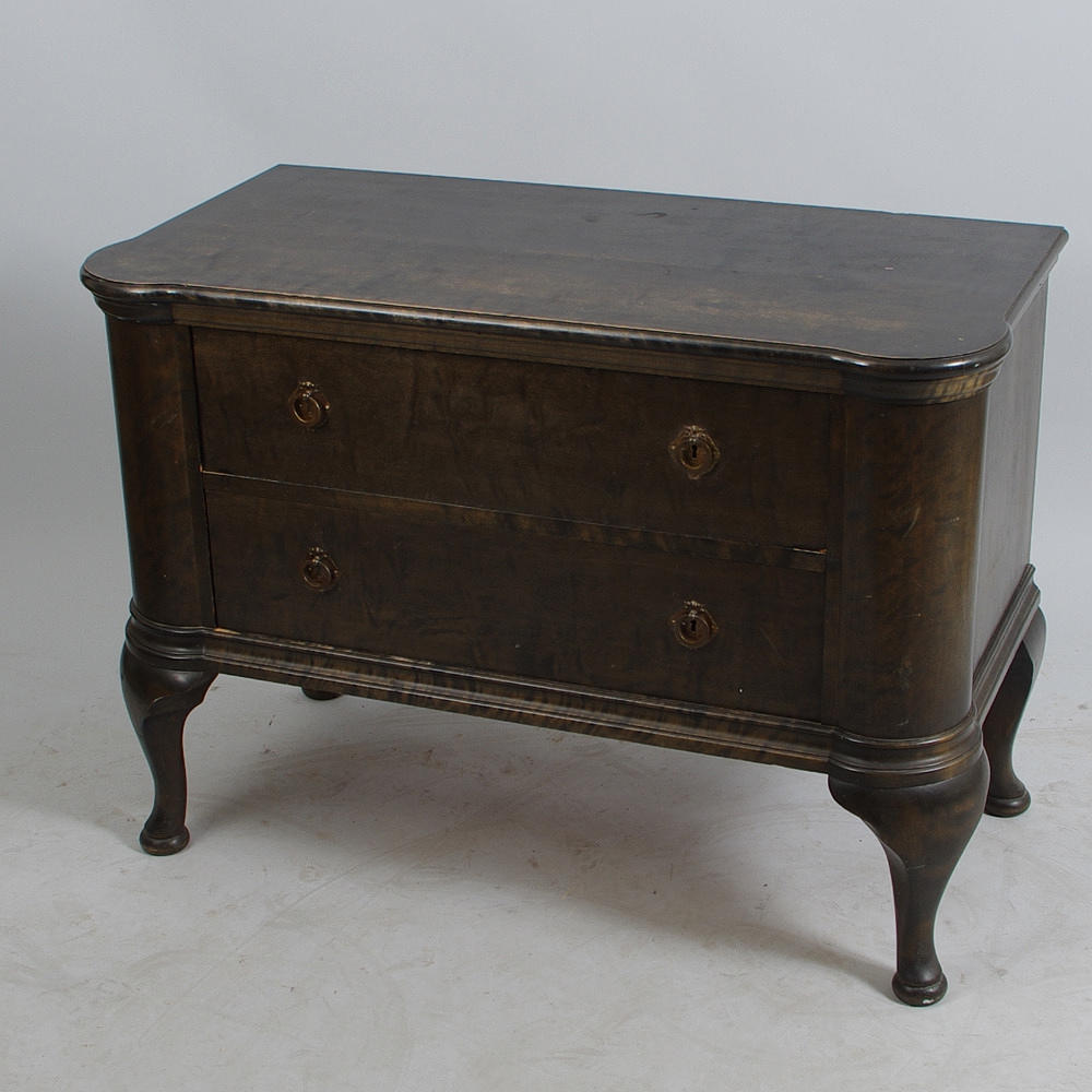 BYRÅ, 2-lådig, bonad björk, barockstil.