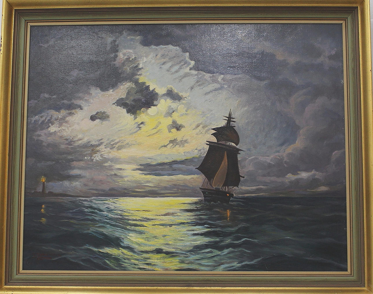 OIDENTIFIERAD KONSTNÄR. olja på pannå, marin målning, signerad K.Johansson 1944 COP.