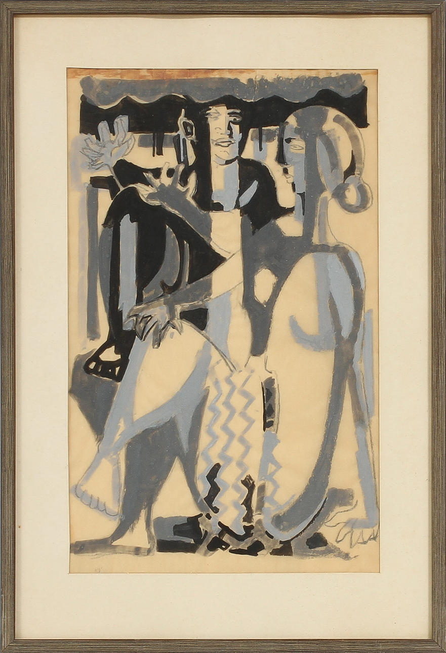 LENNART FRISK (1918-1991). Komposition, gouache på smörpapper.