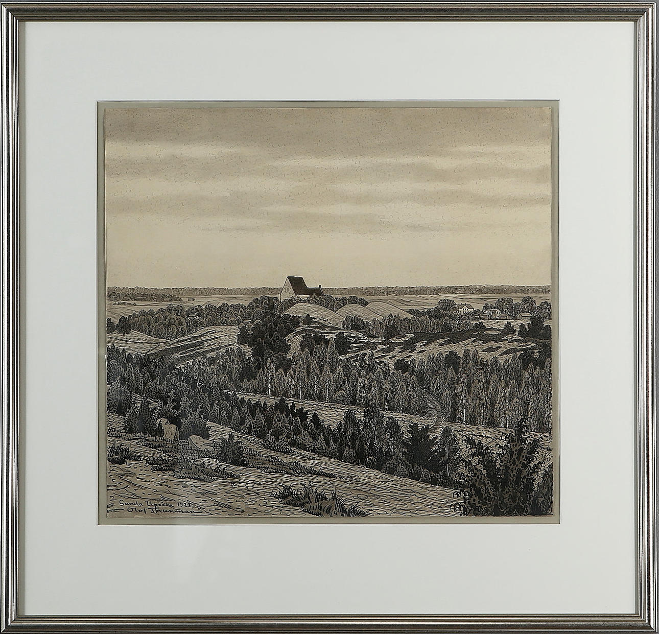 OLOF THUNMAN (1879-1944). Ink drawing, Old Upsala, signed and dated ...