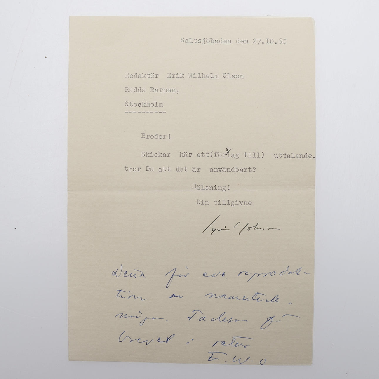 TYPEWRITTEN LETTER HAND SIGNED BY EYVIND JOHNSON. Books, Maps ...