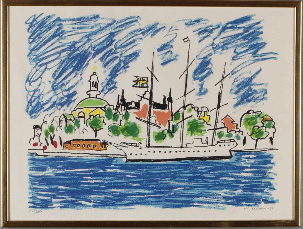 STIG CLAESSON (SLAS). Af Chapman vid Skepshomen, färglitografi, signerad, daterad -80 samt numrerad 77/360.