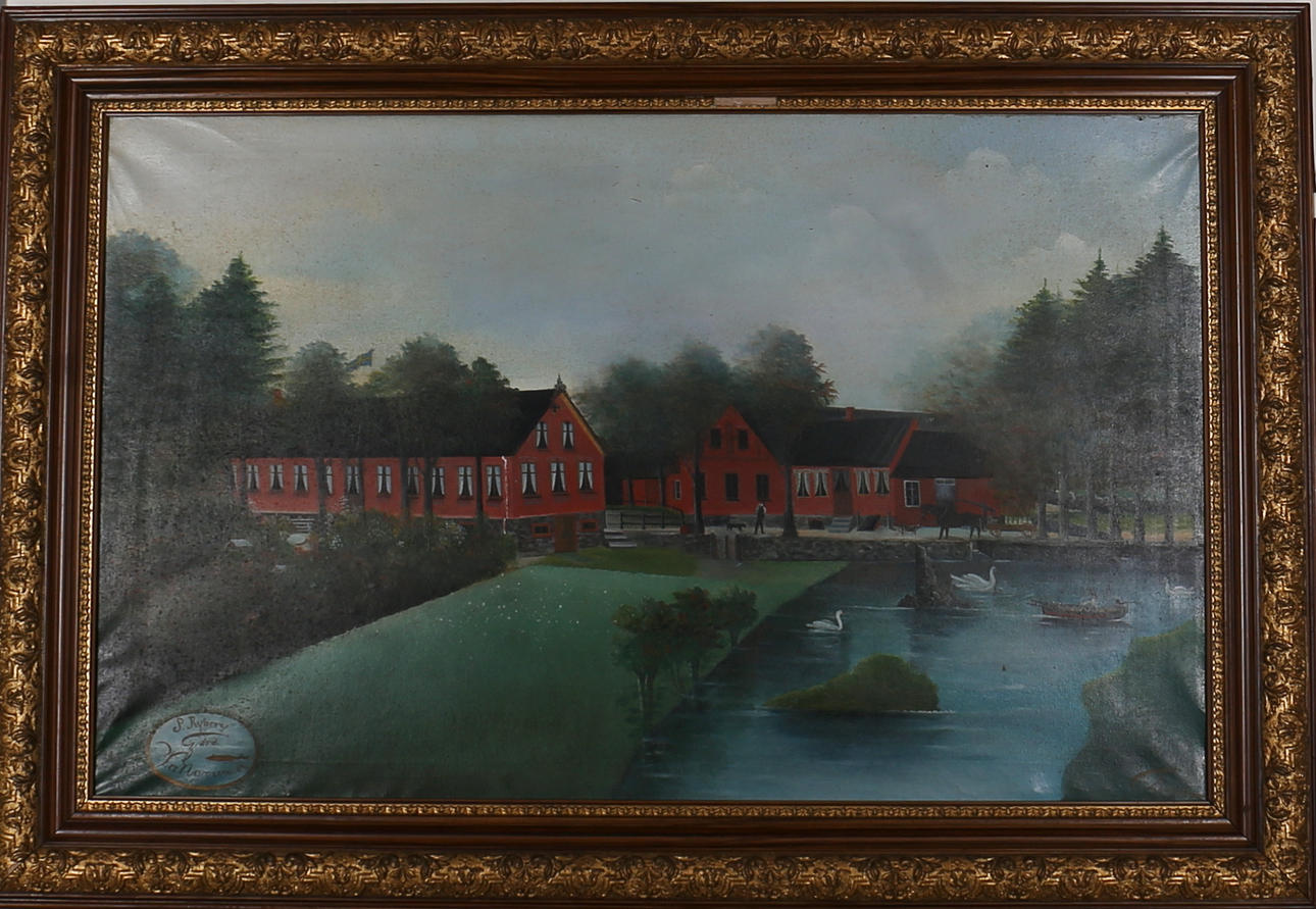 CARL LJUNGBERG. "S Ryberg gård Wallarum, 07". Olja på duk. Signerad C Ljungberg, Hammenhög 1907.