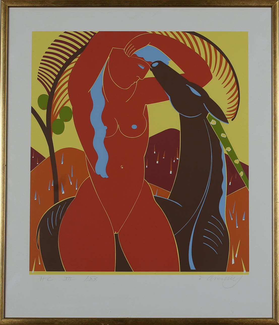 ÅKE ARENHILL. Modell med häst. Färghserigrafi. Signerad Å Arenhill. HC VII/XX.