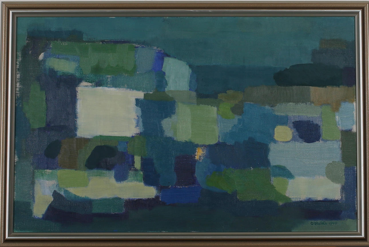 OLLE HALLÉN. "Målning i blått". Olja poå duk. Signerad o Hallén och daterad 1960.