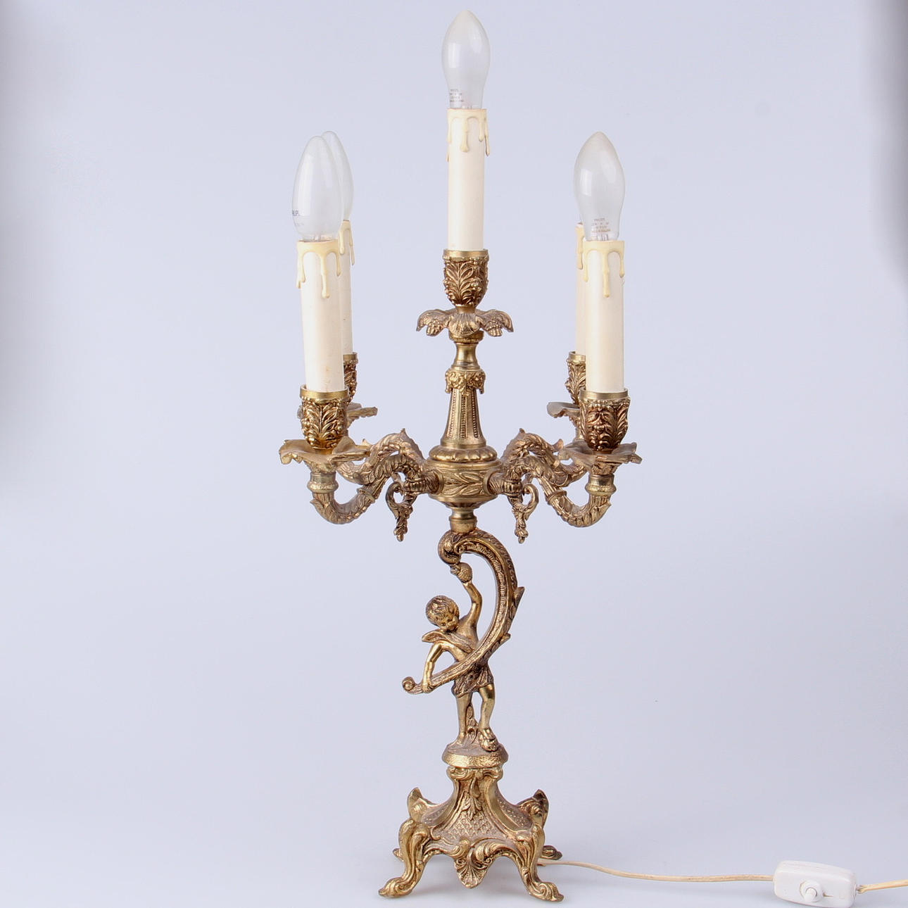 BORDSLAMPA, kandelaber, mässing/malm, 1900-talets första hälft.