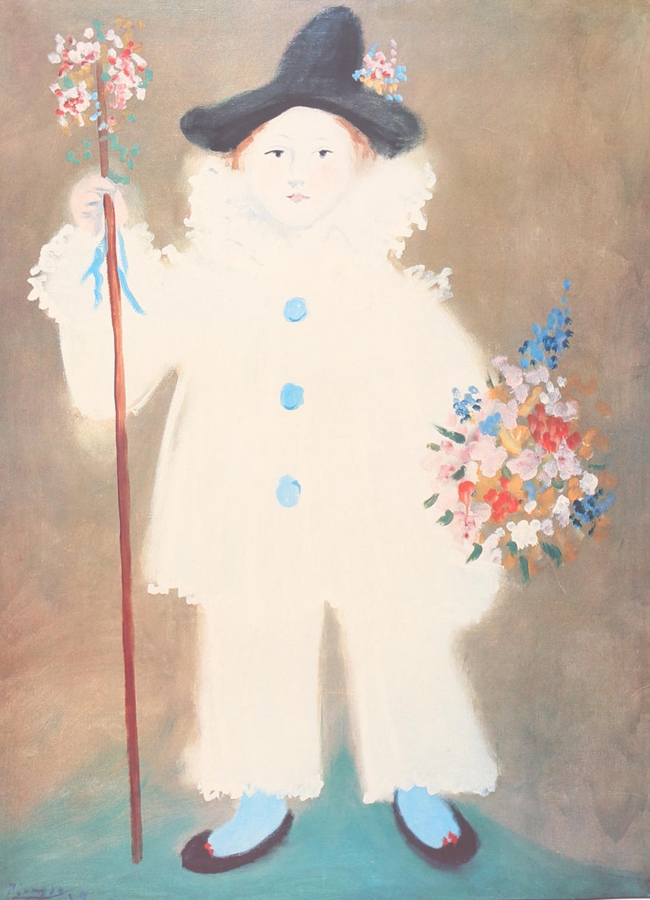 PABLO PICASSO. Paul ein Pierrot. Plakat, gerahmt.