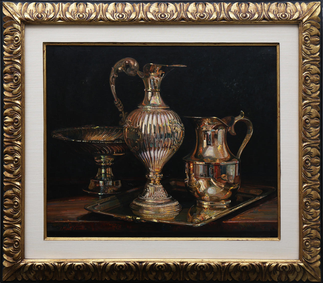 JOSEP MIRET VASALLO. Still life with silver objects.
