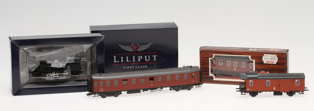 MODELLTÅG LILIPUT Ånglok Tigerli med dekaler för K24 i originalkartong, 3 personvagnar.