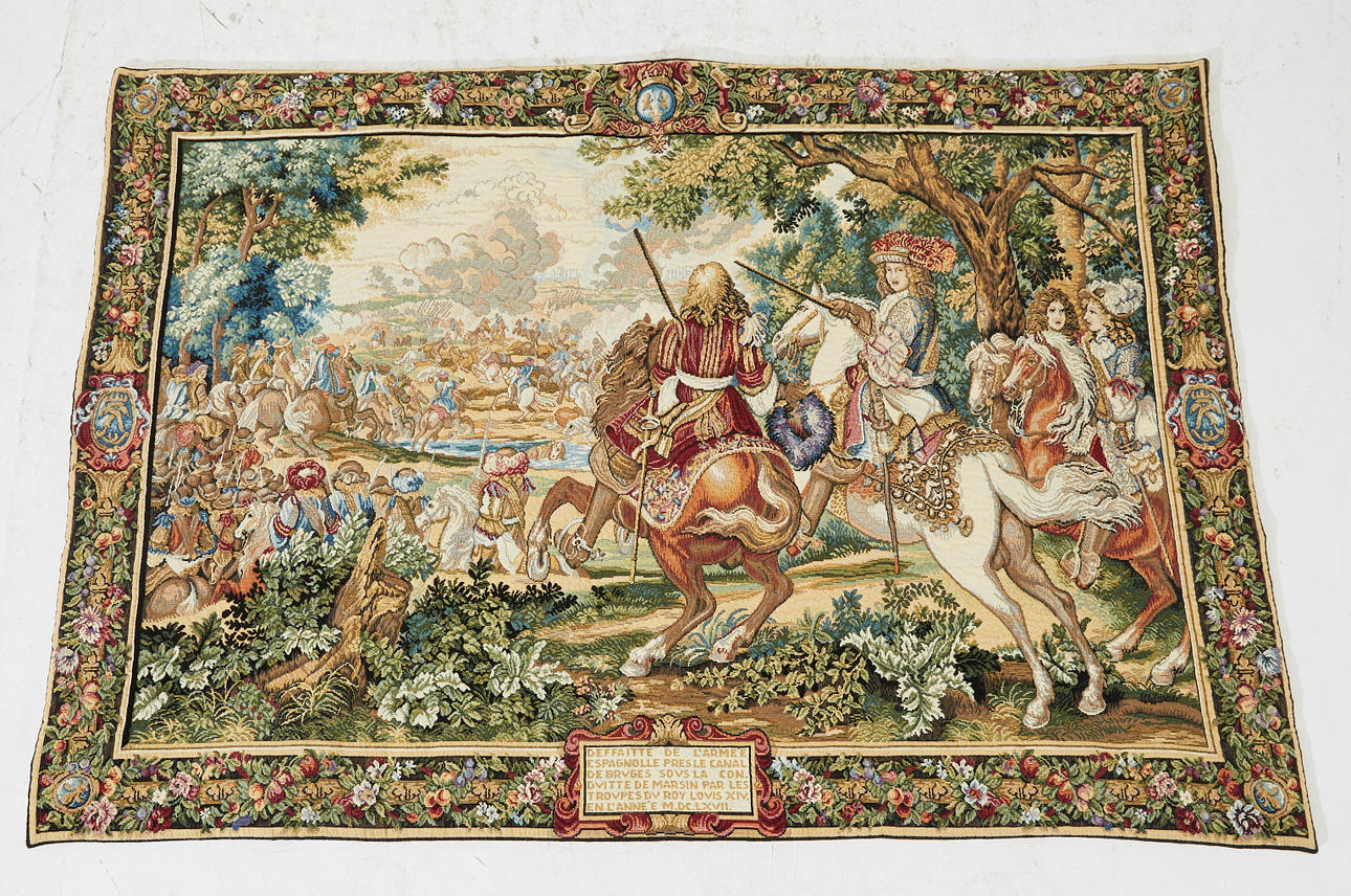 VÄGGTEXTIL, 1900-tal, maskinvävd, föreställande bataljscen.