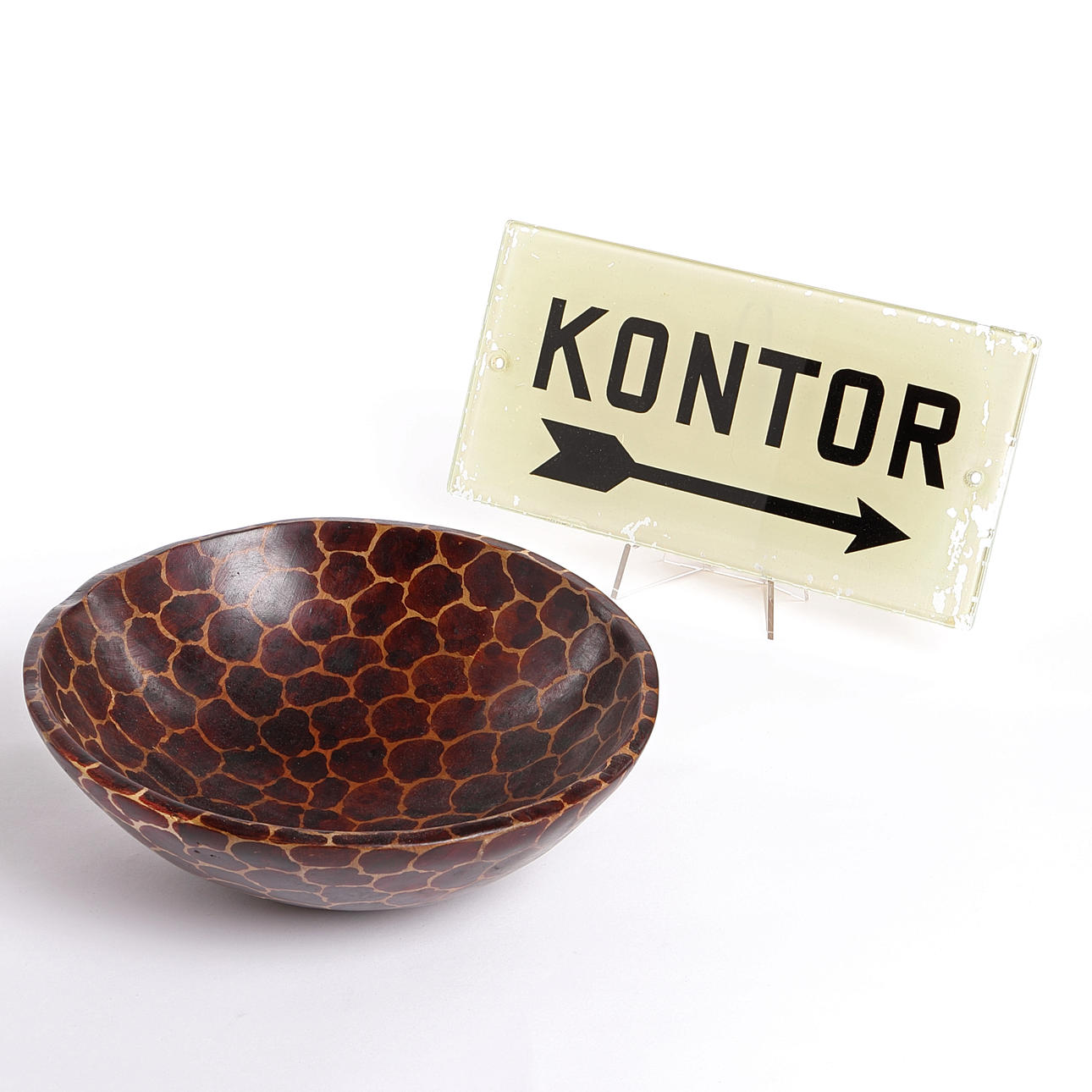 SKYLT, glas, "Kontor", TRÄSKÅL, Kenya, VINDSPEL, snäckor.