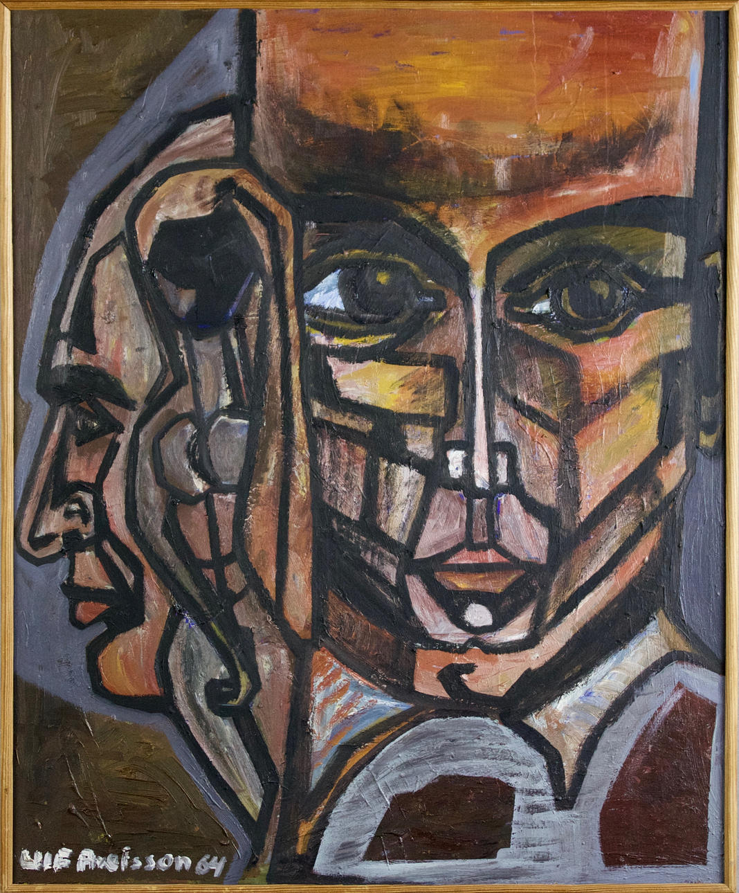 OIDENTIFIERAD KONSTNÄR. Oil on canvas, faces, signed Ulf Axelsson -64.