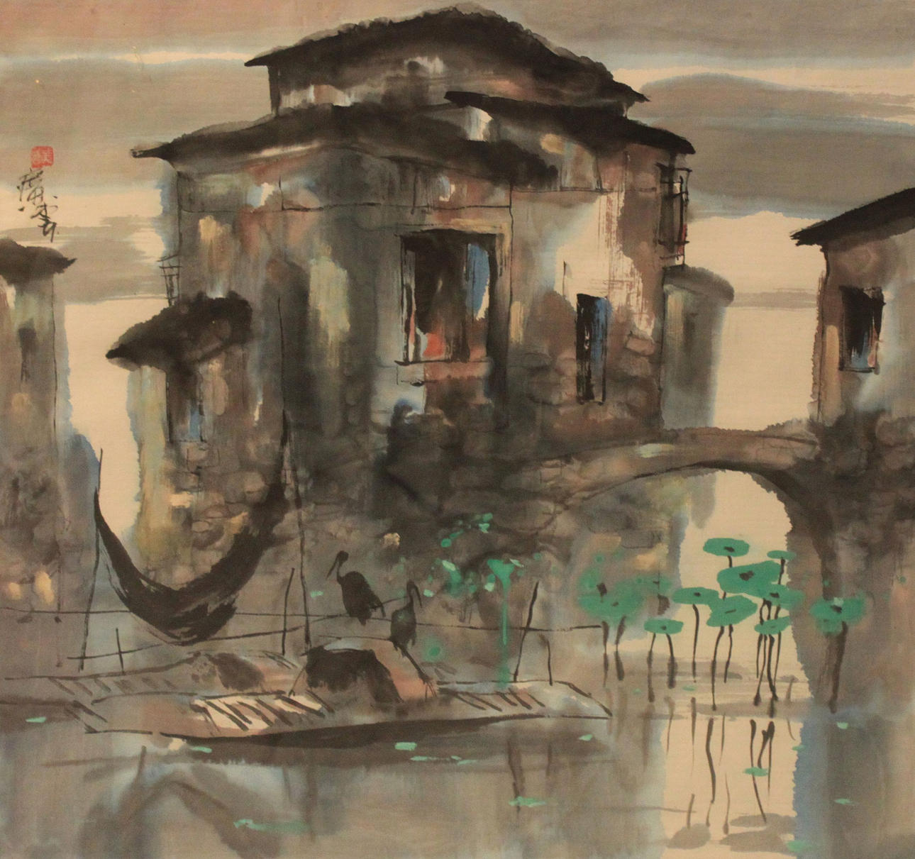 JAPANSK MÅLNING, akryl, signerad, på fint papper.