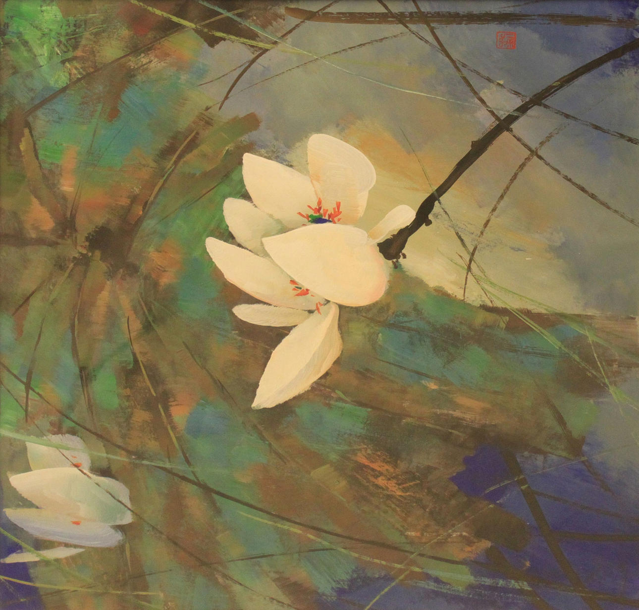 JAPANSK MÅLNING, akryl, signerad.