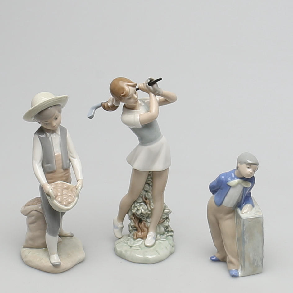 FIGURINER i porslin, 3 st, bla. DAO, Lladró och REX, Spanien.