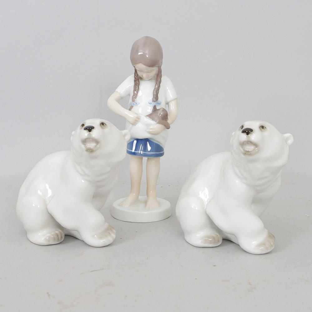 FIGURINER, 3 stycken, porslin, Ryssland/B&G.