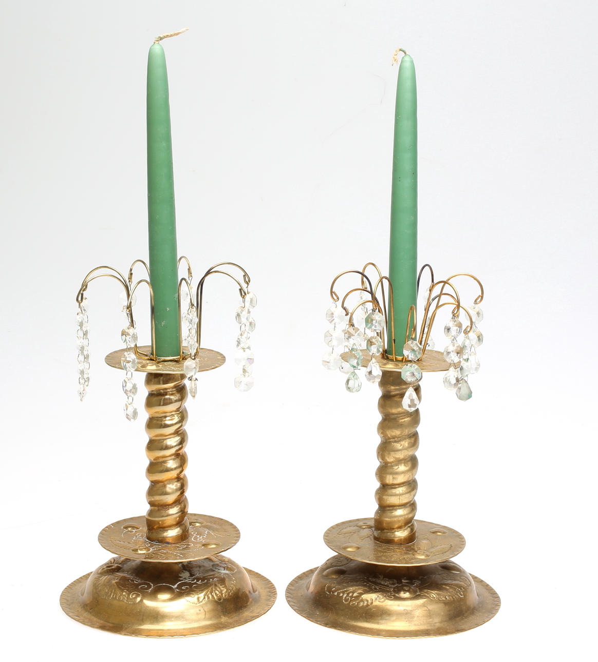 LJUSSTAKAR 1 par, mässing, 1900-tal.