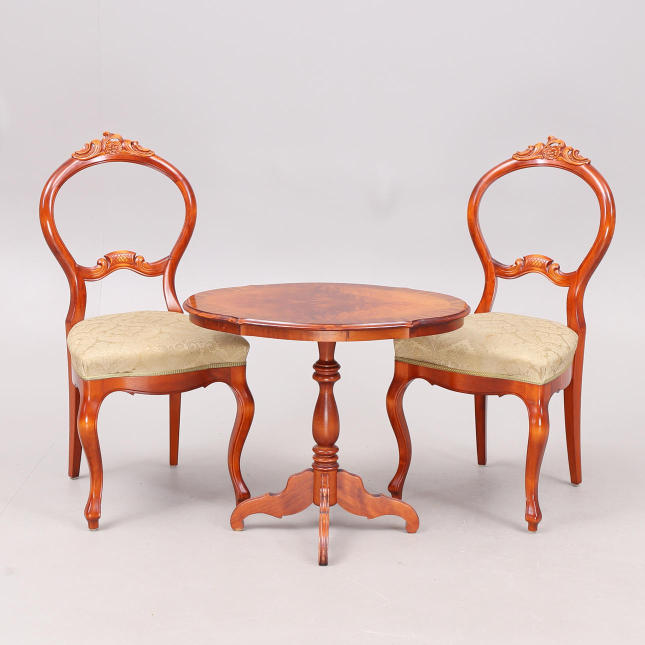CHAIRS, PILLAR TABLE, 3 parts, Rococo style 1900s.