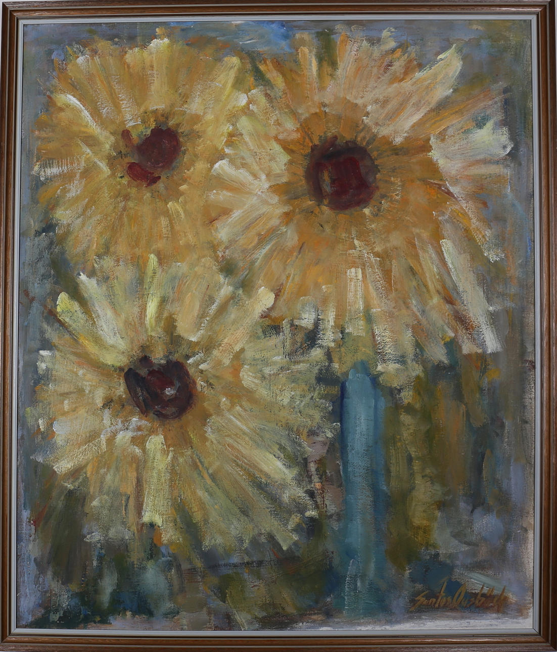 SANTOS OUSBÄCK. Blommor. Olja på pannå. Signerad.