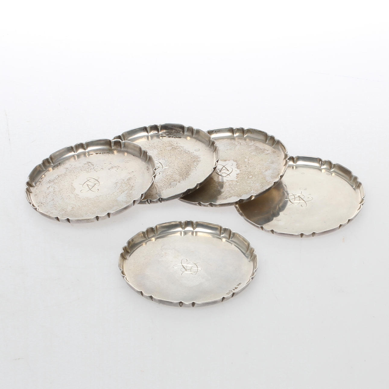 COASTERS, 5st, silver, CG Hallberg, Stockholm, 1948.