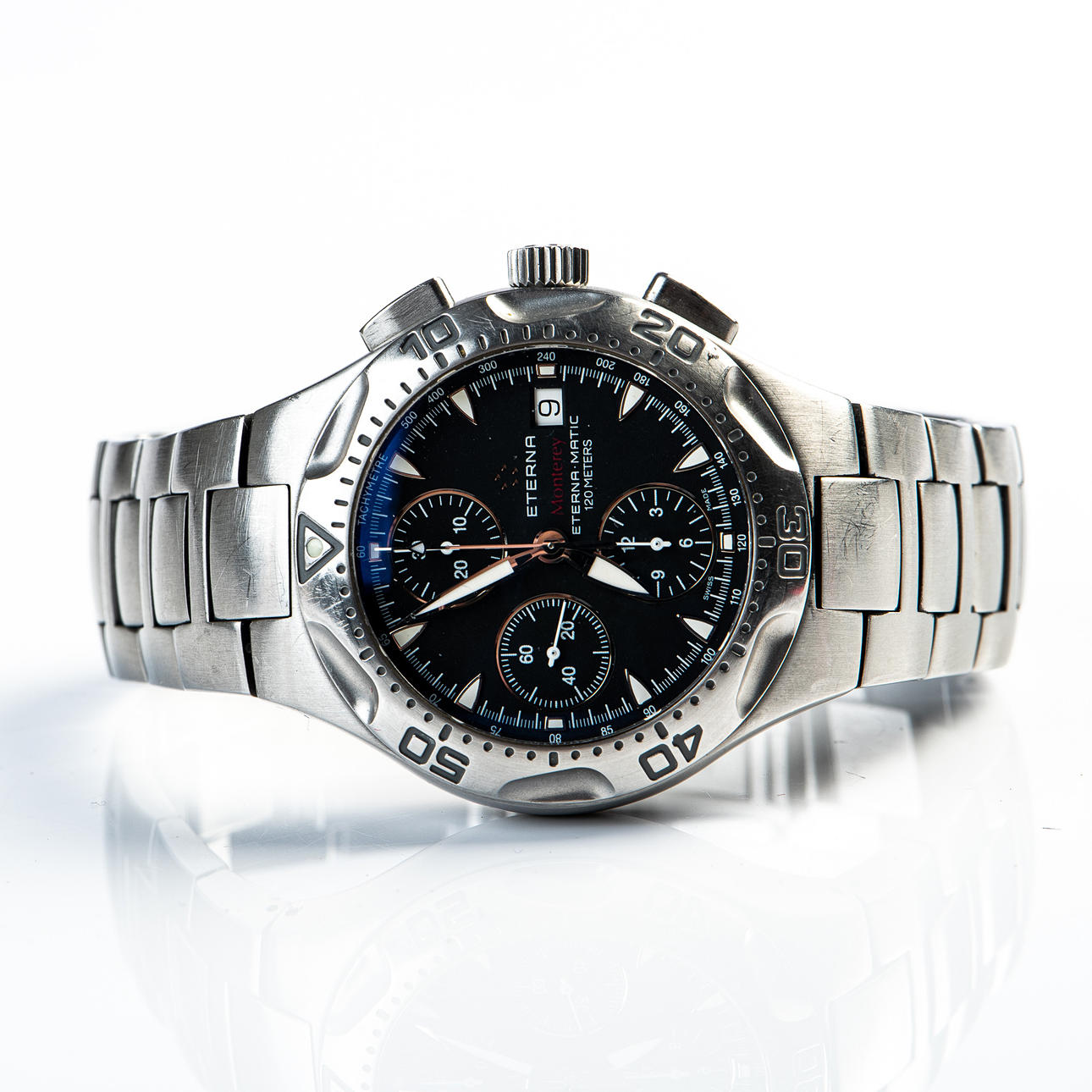 ETERNA, WRISTWATCH / clock, model 'MONTEREY', automatic movement, chronograph, steel, sapphire glass.