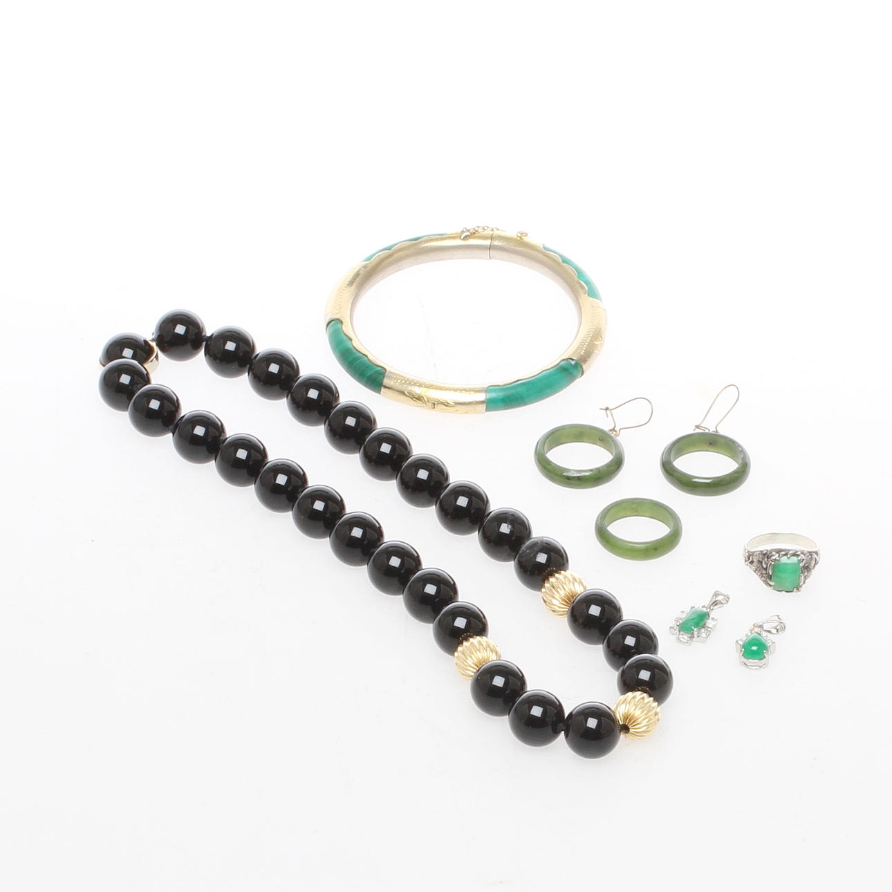 PARTI SMYCKEN, 7 delar, bla i malakit.