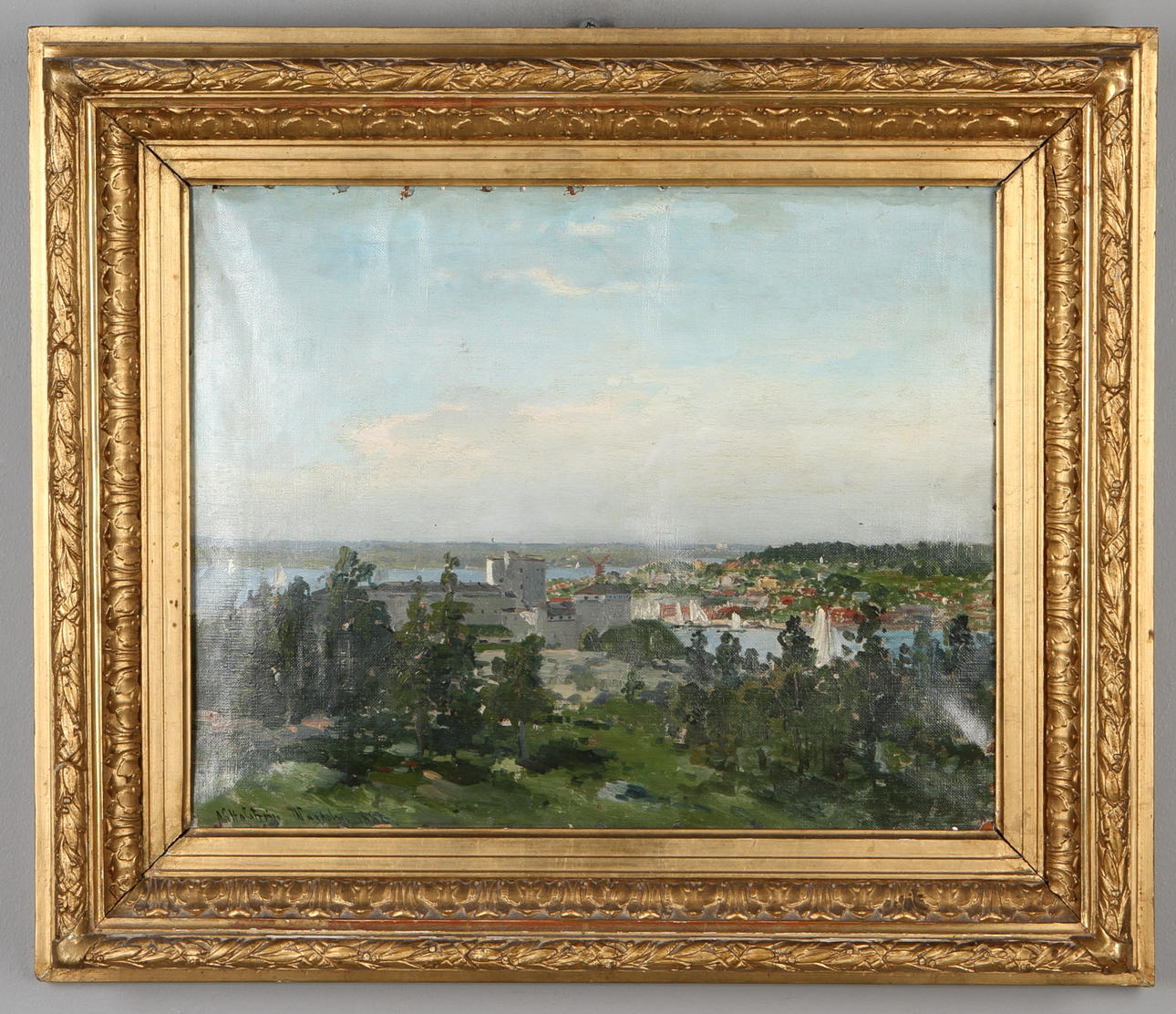 AXEL GILLIS HAFSTRÖM. "Waxholm 1882". Olja på duk. Signerad och daterad.