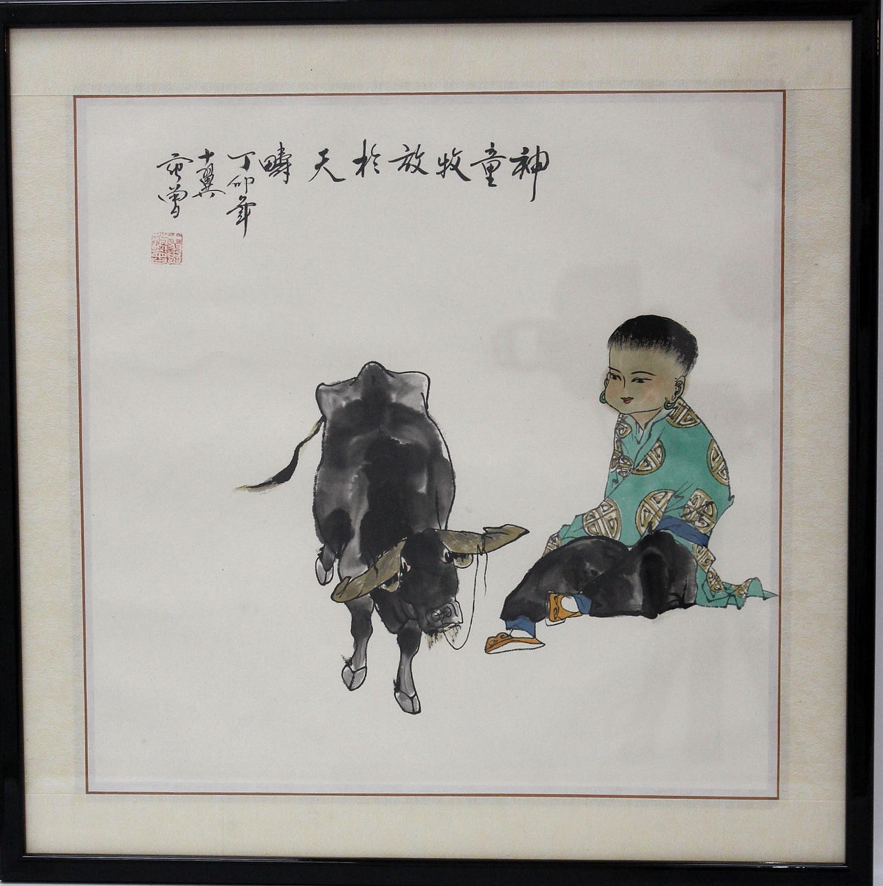 OIDENTIFIERAD KONSTNÄR. Akvarell, vallpojke, asiatisk.