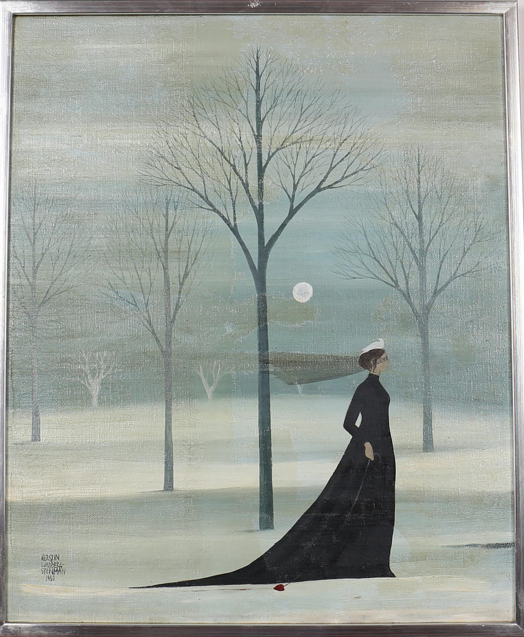 KERSTIN LUNDBERG STENMAN. Kvinna i landskap. Olja på duk. Signerad.