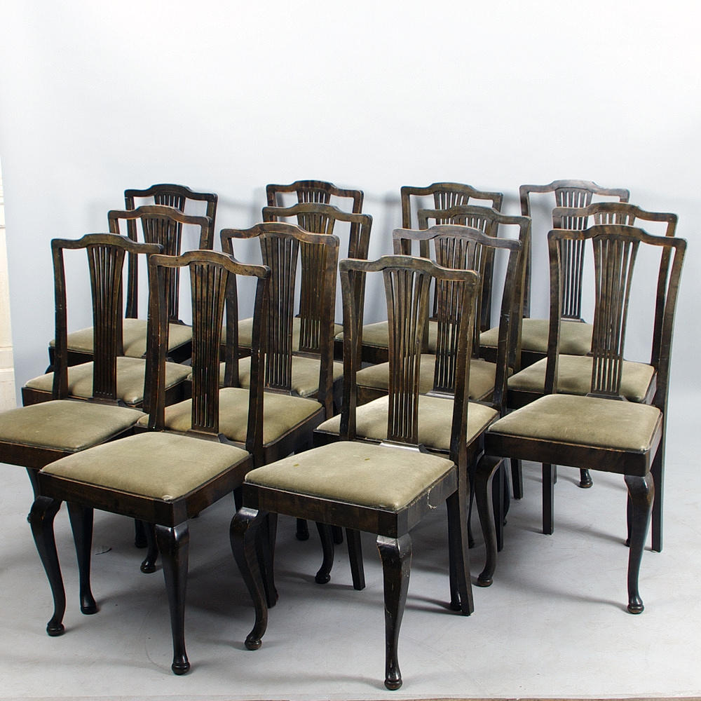 STOLAR, 14 stycken, björk, chippendalestil.