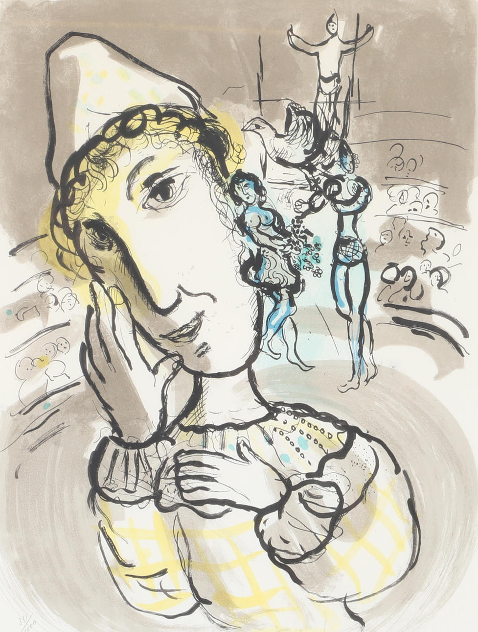 MARC CHAGALL. Clown in the circus, Borstahusen art association poster, unsigned.