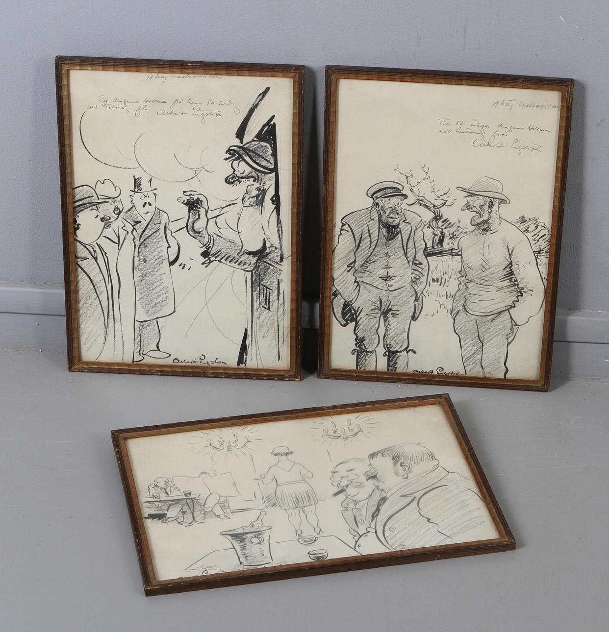 ALBERT ENGSTRÖM. Tuschteckningar, 3 st, signerade.