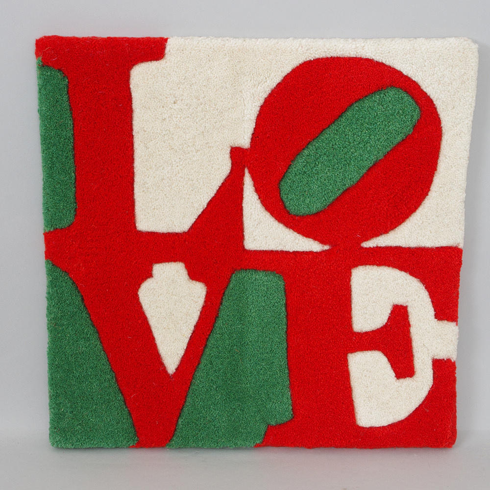 ROBERT INDIANA. textilmatta, handtuftad, "Magyar Love", nyskick.