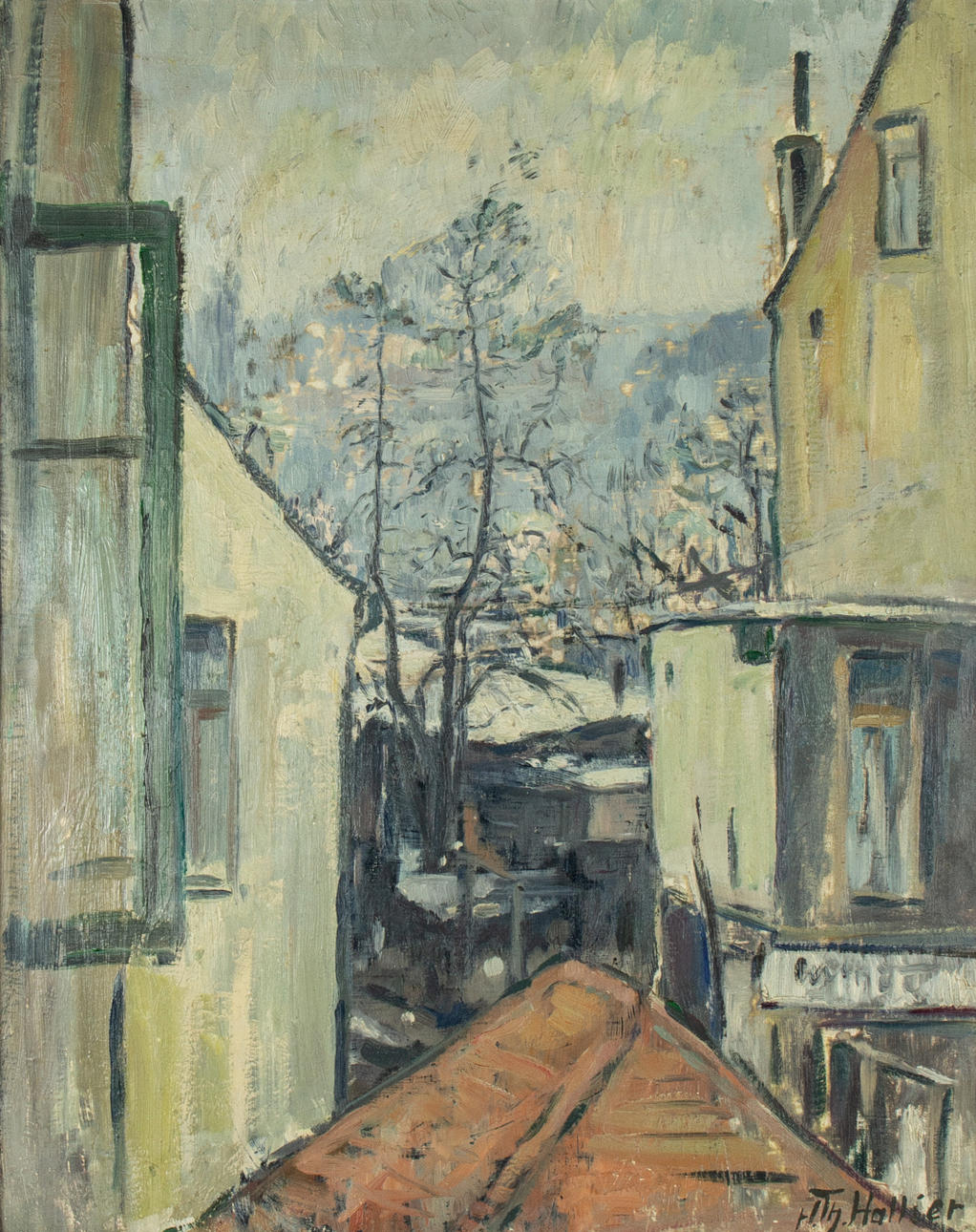 HANS THEODOR HALLIER (1908-1982). Hinterhof-Idylle.