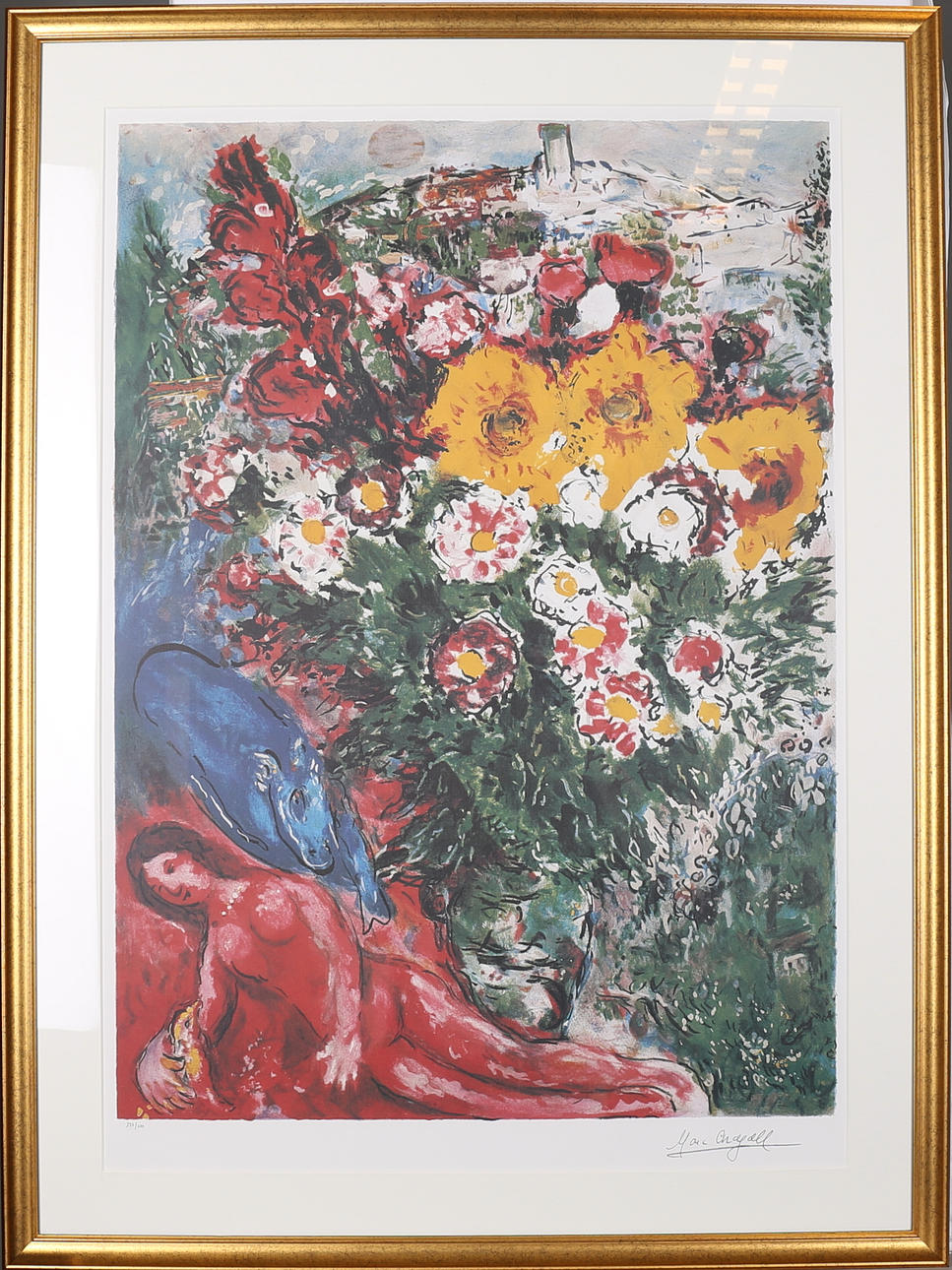 MARC CHAGALL. EFTER. Blommor. Litografiskt tryck, signerad i trycket och numrerad 377/500.