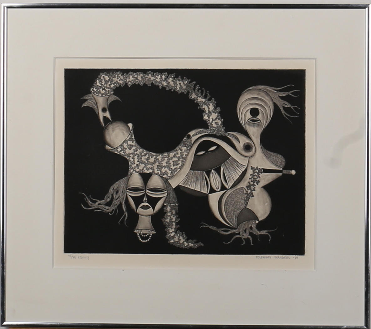 ROSEMARY SVANBERG. Komposition. Etsning. Signerad Rosemary Svanberg-69 och numrerad 45/75.