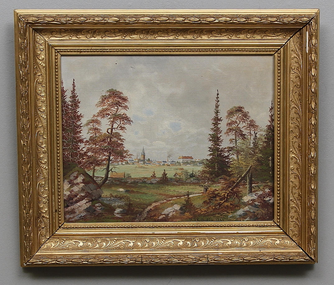 VILHELM ALEXANDER ROTHSTÉN. Vy över Linköping. Olja på duk. Signerad och daterad 1888.