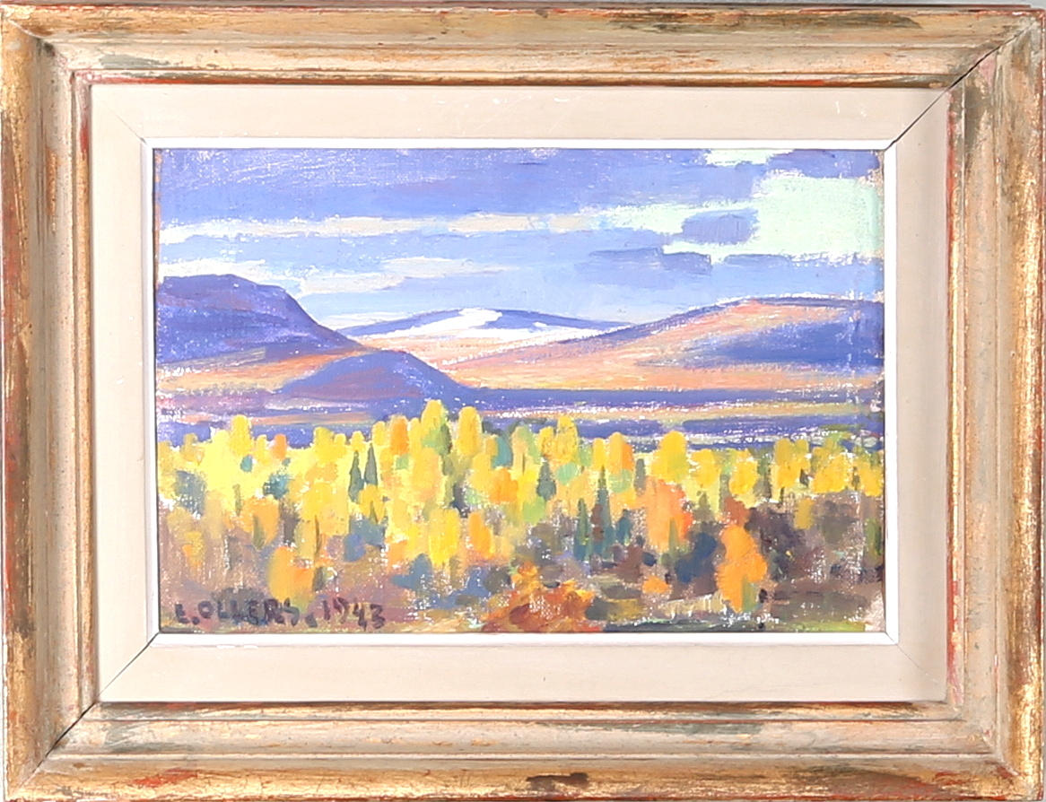 EDVIN OLLERS. Fjällvy, olja på pannå. Signerad E. Ollers och daterad 1943.