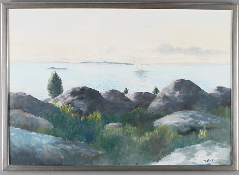 TORE PALM. blandteknik, skärgårdsmotiv, signerad.
