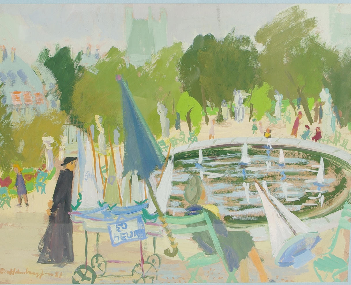 EVA HOLMBERG-JAKOBSSON. Parkmotiv, gouache, signerad-81.