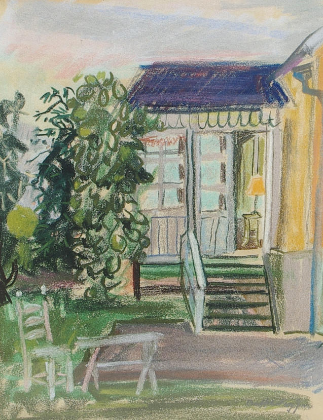 EVA HOLMBERG-JAKOBSSON. Veranda, teckning, signerad.