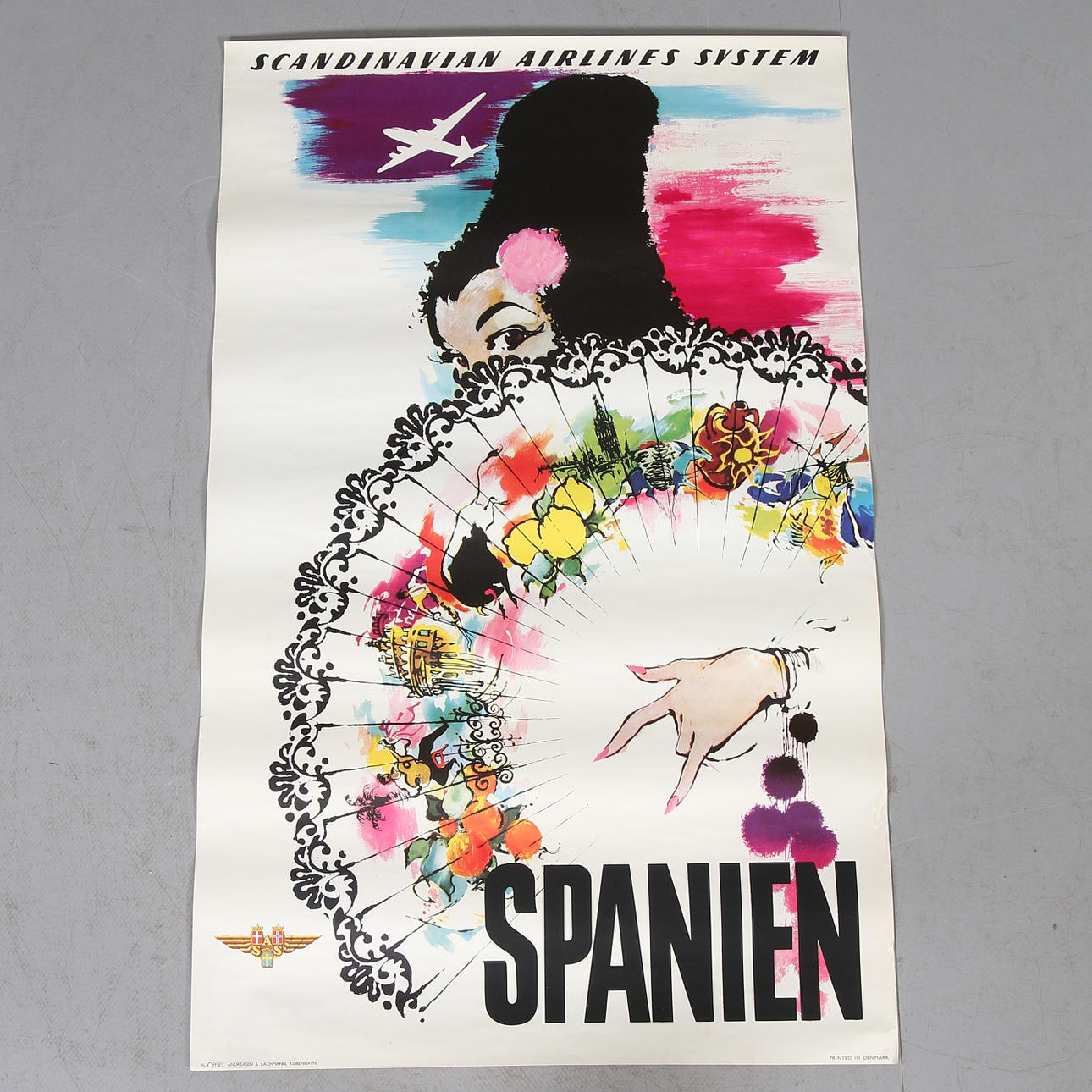 AFFISCH, "Spanien", SAS, Andreasen & Lachmann, Köpenhamn, 1960-tal.