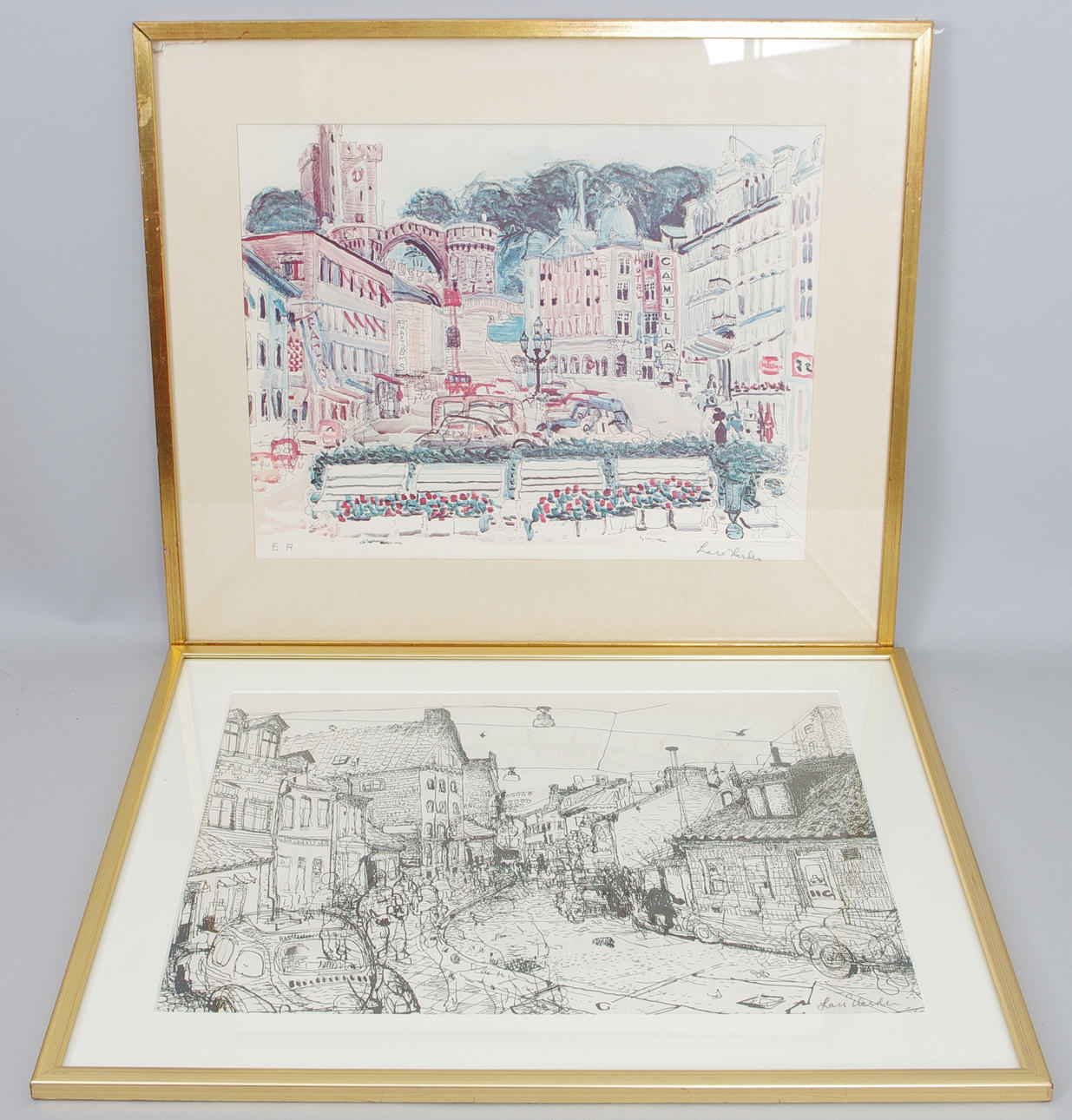 LARS HERDER. Helsingborgsmotiv, färglitografi samt ett tryck.